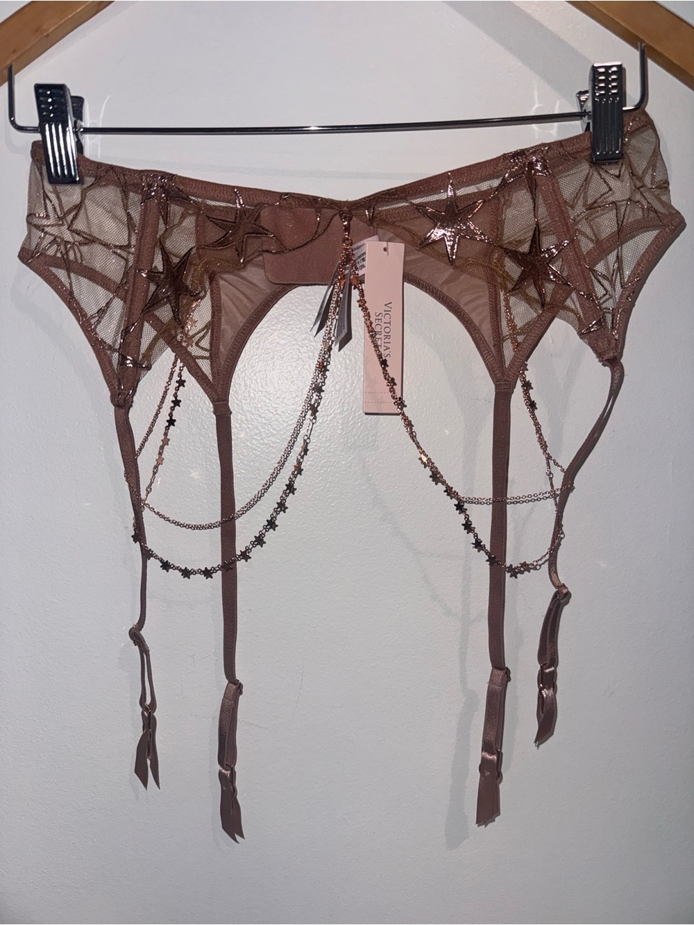 NWT Victoria’s Secret very sexy Stardust embroidery rose gold chain garter belt - Picture 6 of 11